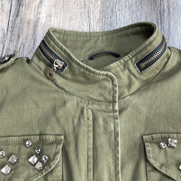 Celebrity Pink Olive Green Utility Jacket with Rhinestone Pockets, size medium - Picture 3 of 14